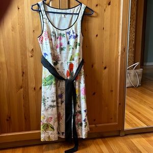 Anthropologie floral dress; size 0; good condition; black sash; has pockets.